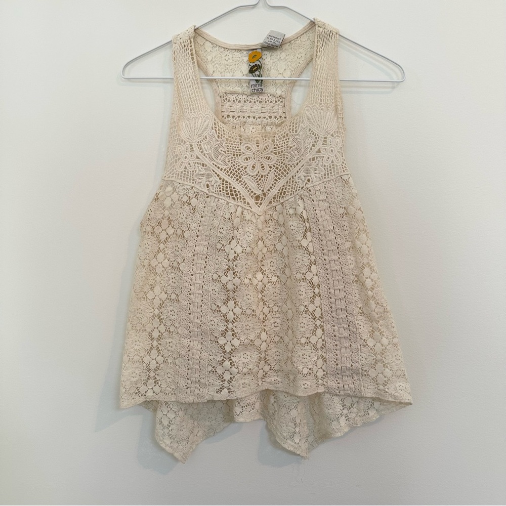 Mimi Chica Boho Festival Beach Crotchet Cream Top VGUC Women’s Small Retro Y2K